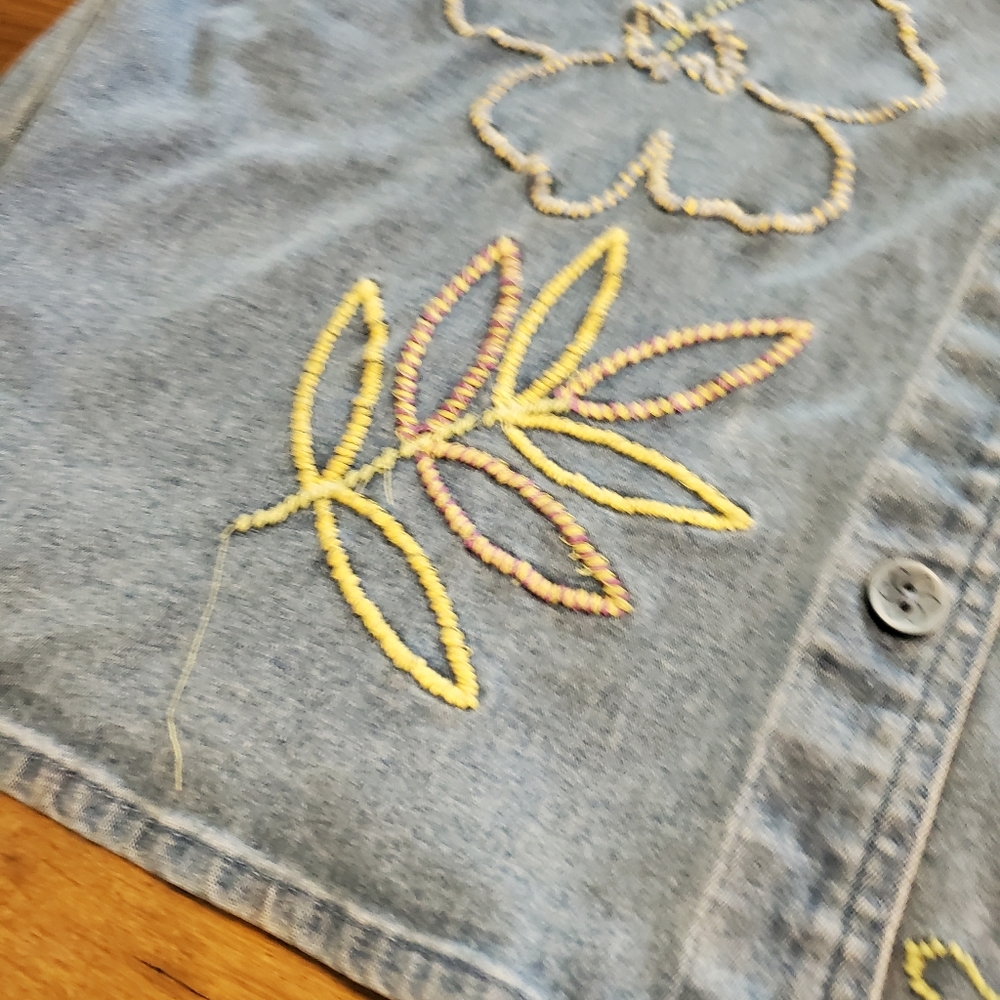 Vintage Denim Button Down Floral Embroidery Bechamel Large - Picture 10 of 14